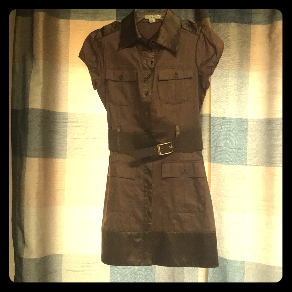 Brown button-up mini dress